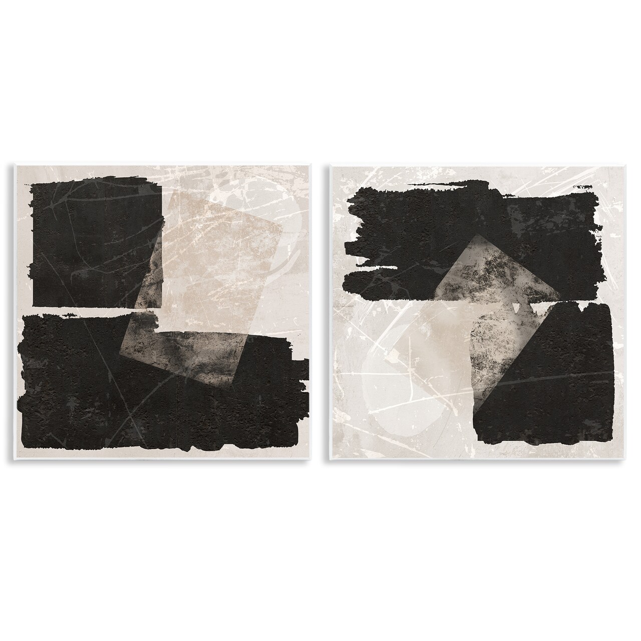 Stupell Industries Black & Beige Abstract Shapes 2pc Wall Plaque Set By Daniela Santiago